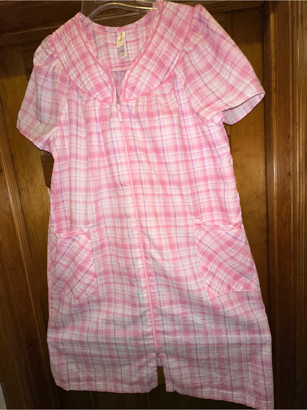 White Stag Pink Plaid Sleepwear Zipper Dress With Front Pockets